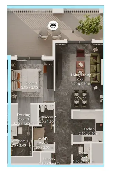 Bab Al Qasr Garden Residences 65 1 bed floor plan, 924 sqft