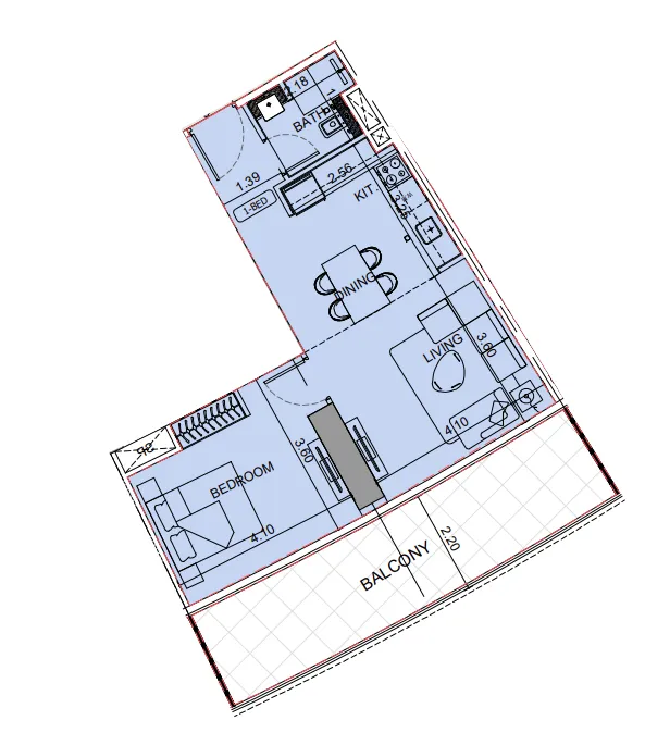 Binghatti Aquarise 1 bed floor plan, 789 sqft