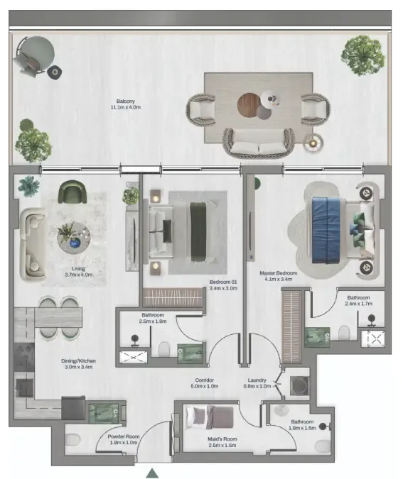 Oceara Park View Residences Phase 1 2 bed floor plan, 1,467 sqft