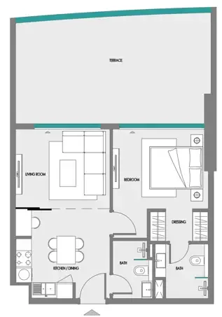 Samana Greenfield 2 1 bed floor plan, 579 – 994 sqft
