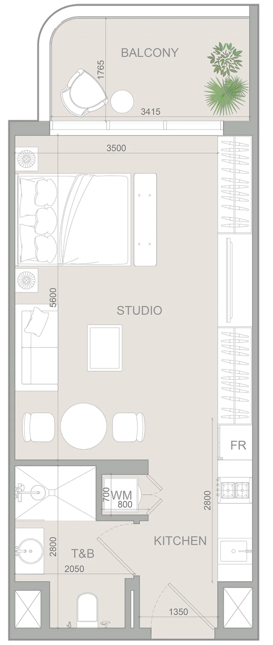 S1LV1ANA Park Studio floor plan, 465 sqft