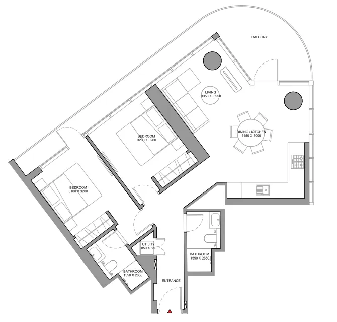 Sobha Solis 2 bed floor plan, 1,643 sqft