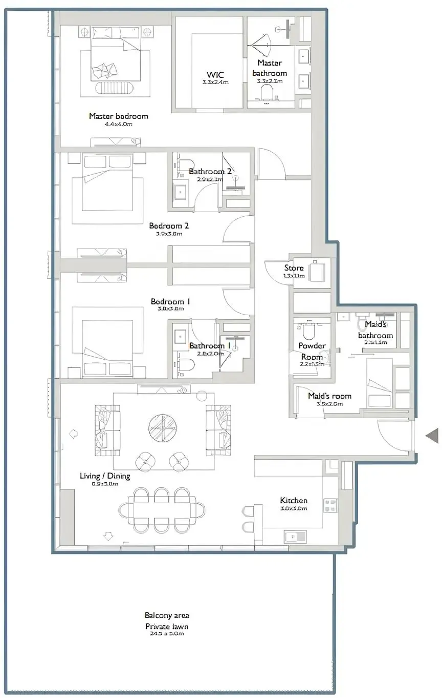 Serenia District East Residences 3 bed floor plan, 2,306 sqft