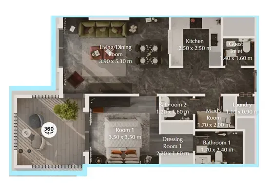 Bab Al Qasr Garden Residences 65 1 bed floor plan, 805 sqft