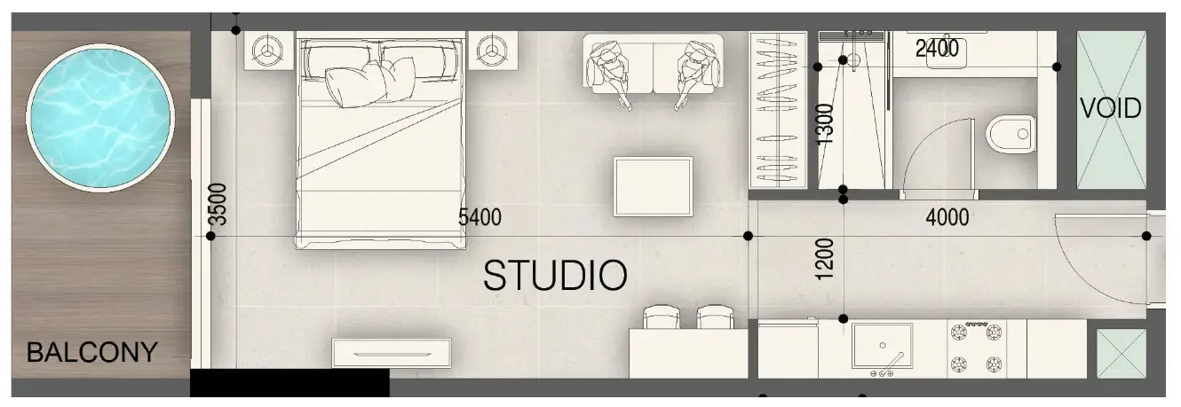 Peace Avenue Studio floor plan, 443 sqft