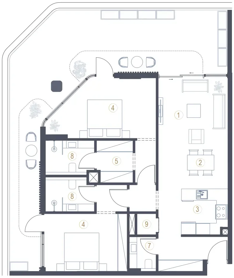 Liora 2 bed floor plan, 1,658 sqft