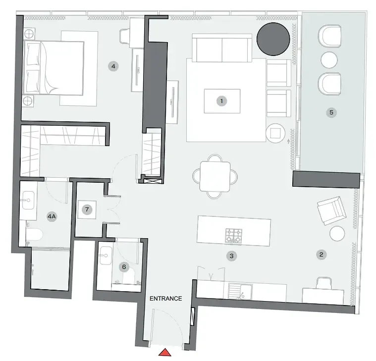 Sobha Seahaven 1 bed floor plan, 1,242 sqft