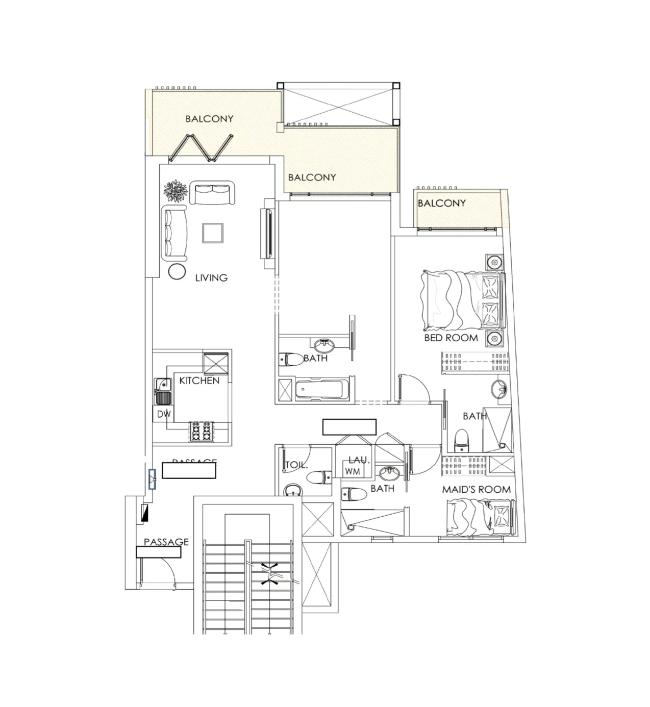 Alef Noon Residence 2 bed floor plan, 1,319 sqft