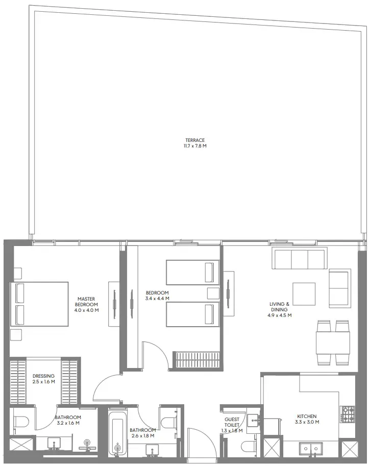 The Gate 5 2 bed floor plan, 1,913 – 2,123 sqft