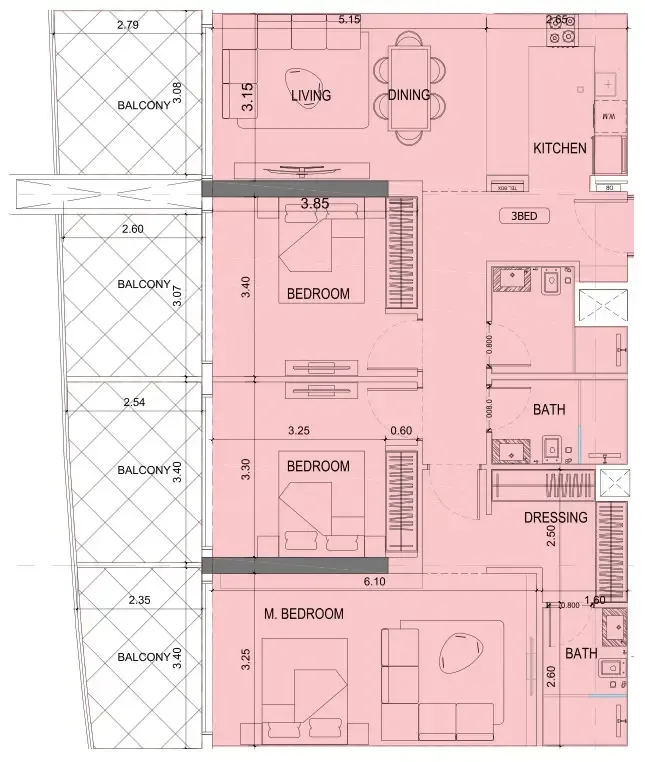 Project Maybach 3 bed floor plan, 1,568 sqft