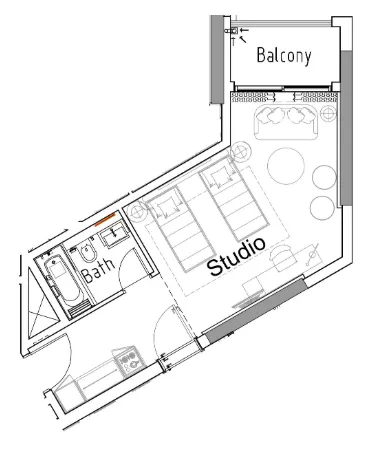 Damac Hills 2 - Hotel Edge by Rotana Studio floor plan, 434 sqft