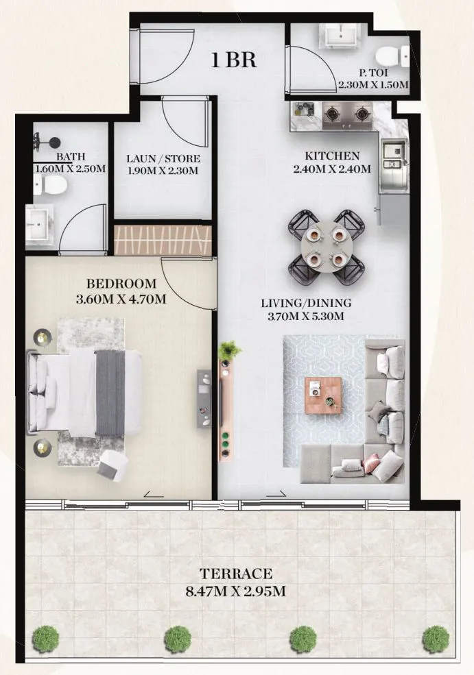 Chapter 01 by Newbury 1 bed floor plan, 993 sqft