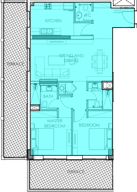 Amer Al Ghurair Residences 2 bed floor plan, 1,593 sqft