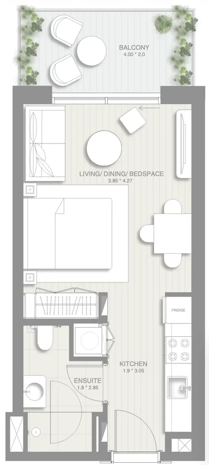 Sol Levante Studio floor plan, 439 sqft