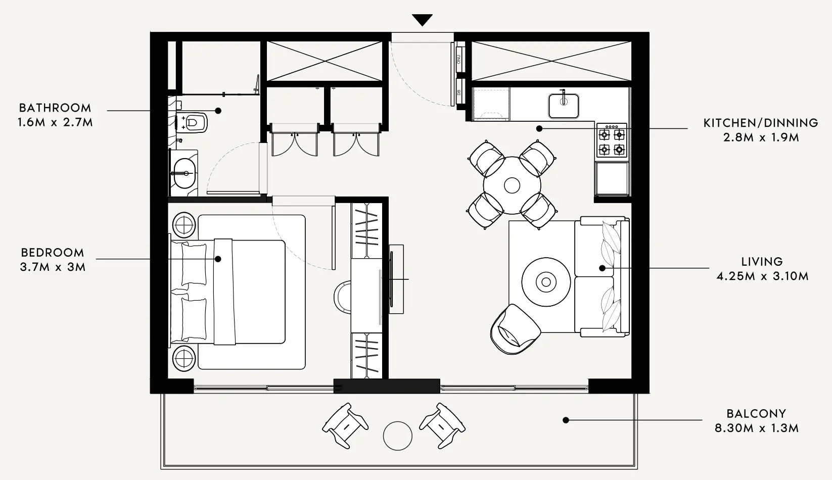 Azizi Milan 1 bed floor plan, 651 sqft