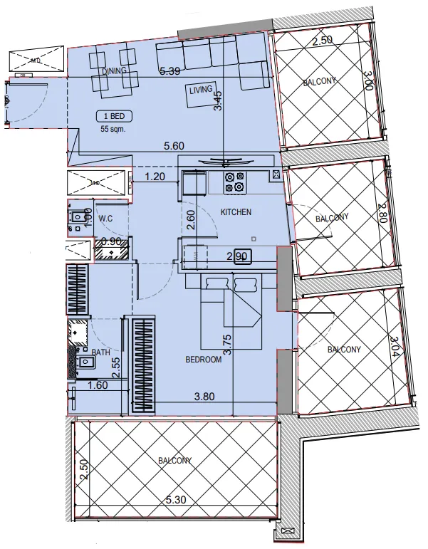 Binghatti Elite 1 bed floor plan, 1,042 sqft
