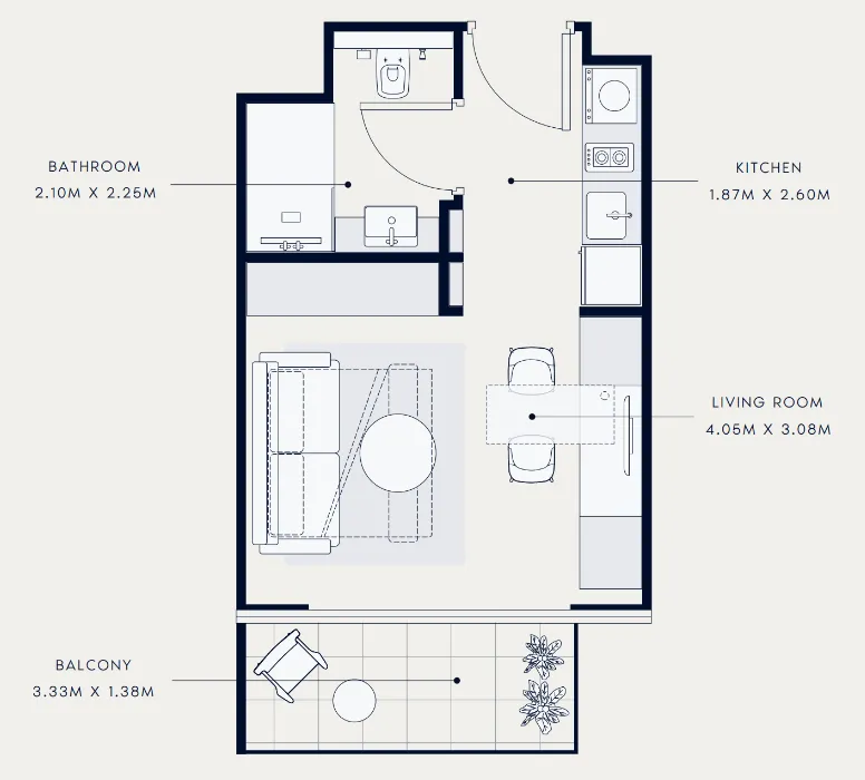Azizi Venice Studio floor plan, 332 sqft