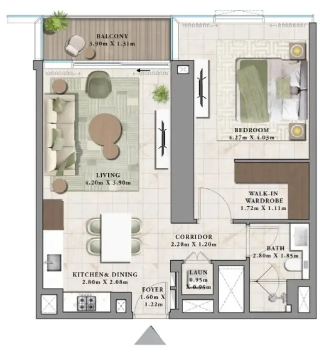 Avarra by Palace 1 bed floor plan, 790 sqft