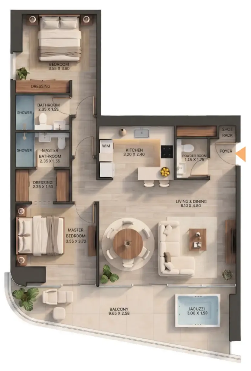 Zen Lagoons by Sanzen 2 bed floor plan, 1,222 sqft