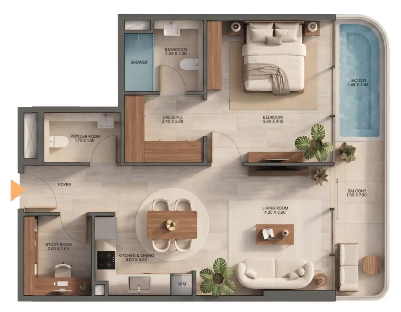 Zen Lagoons by Sanzen 1 bed floor plan, 847 sqft