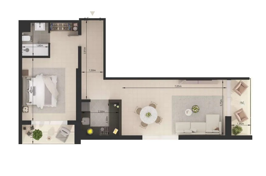 Uniestate Prime Tower 1 bed floor plan, 896 sqft