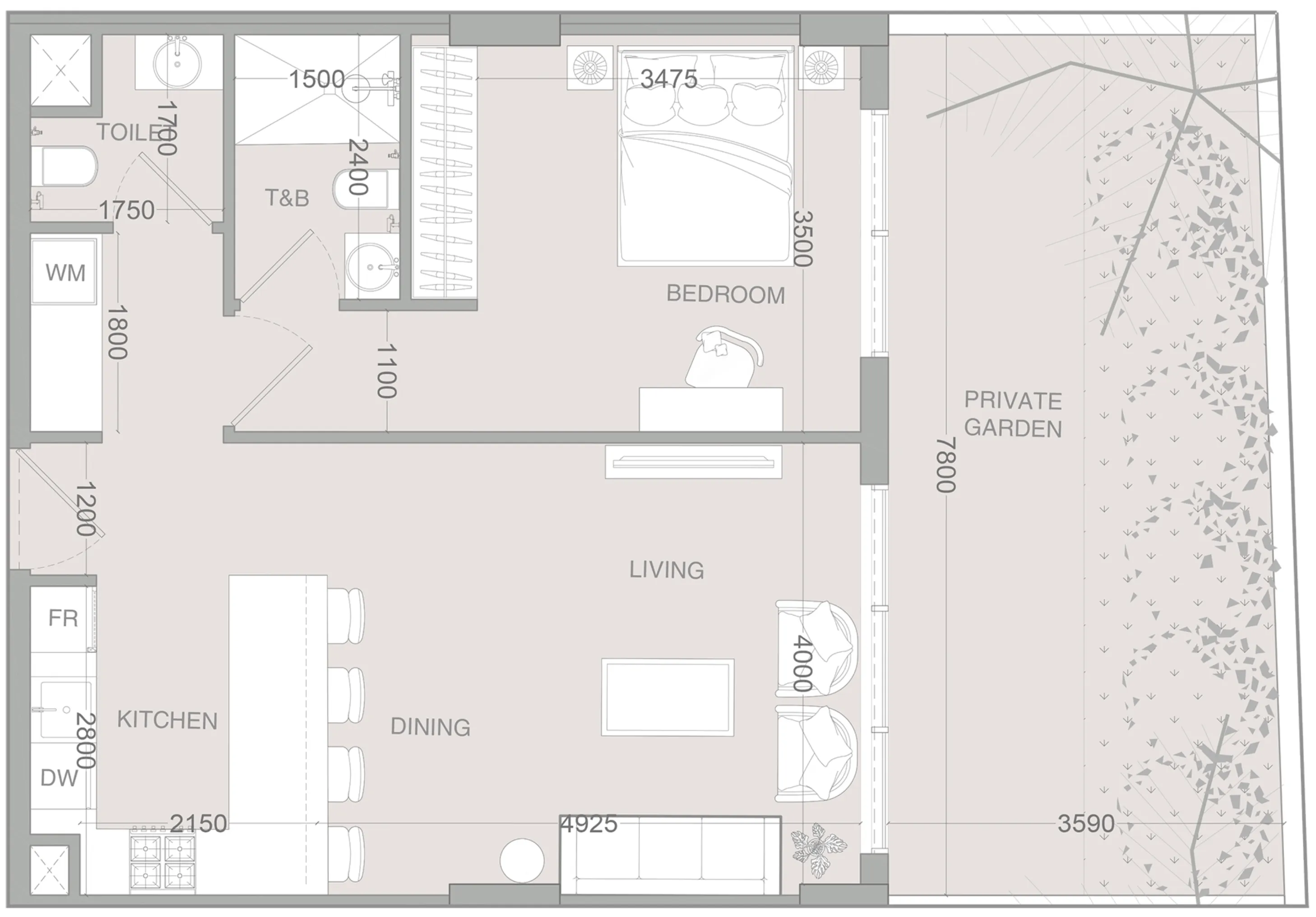 IR1DIAN Park 2 1 bed floor plan, 974 sqft