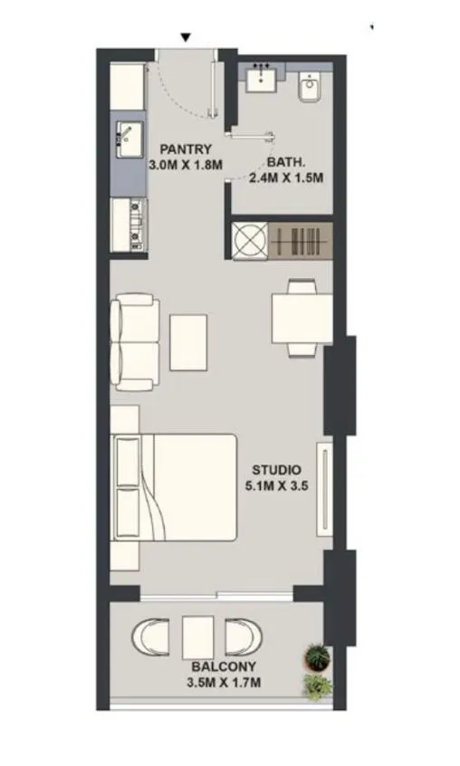 Maison Elysee Studio floor plan, 390 – 407 sqft