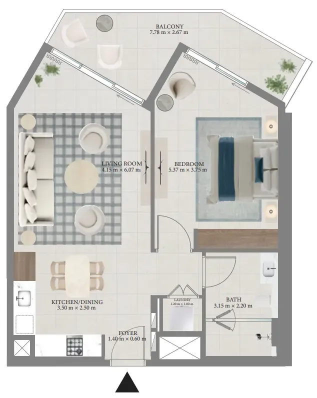 Fior 1 1 bed floor plan, 907 sqft