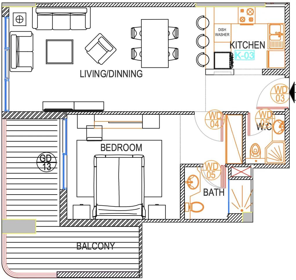 Urban Life 1 bed floor plan, 894 – 896 sqft