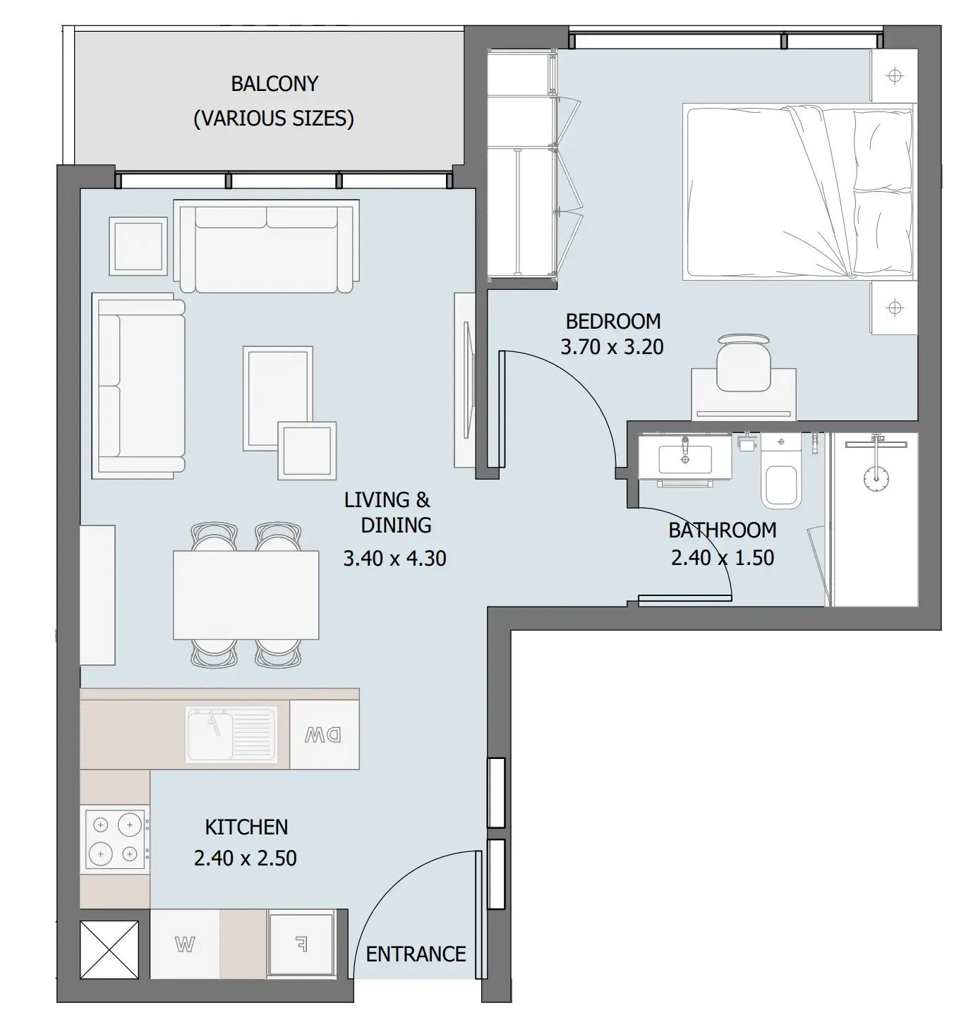 Verdana III 1 bed floor plan, 533 sqft