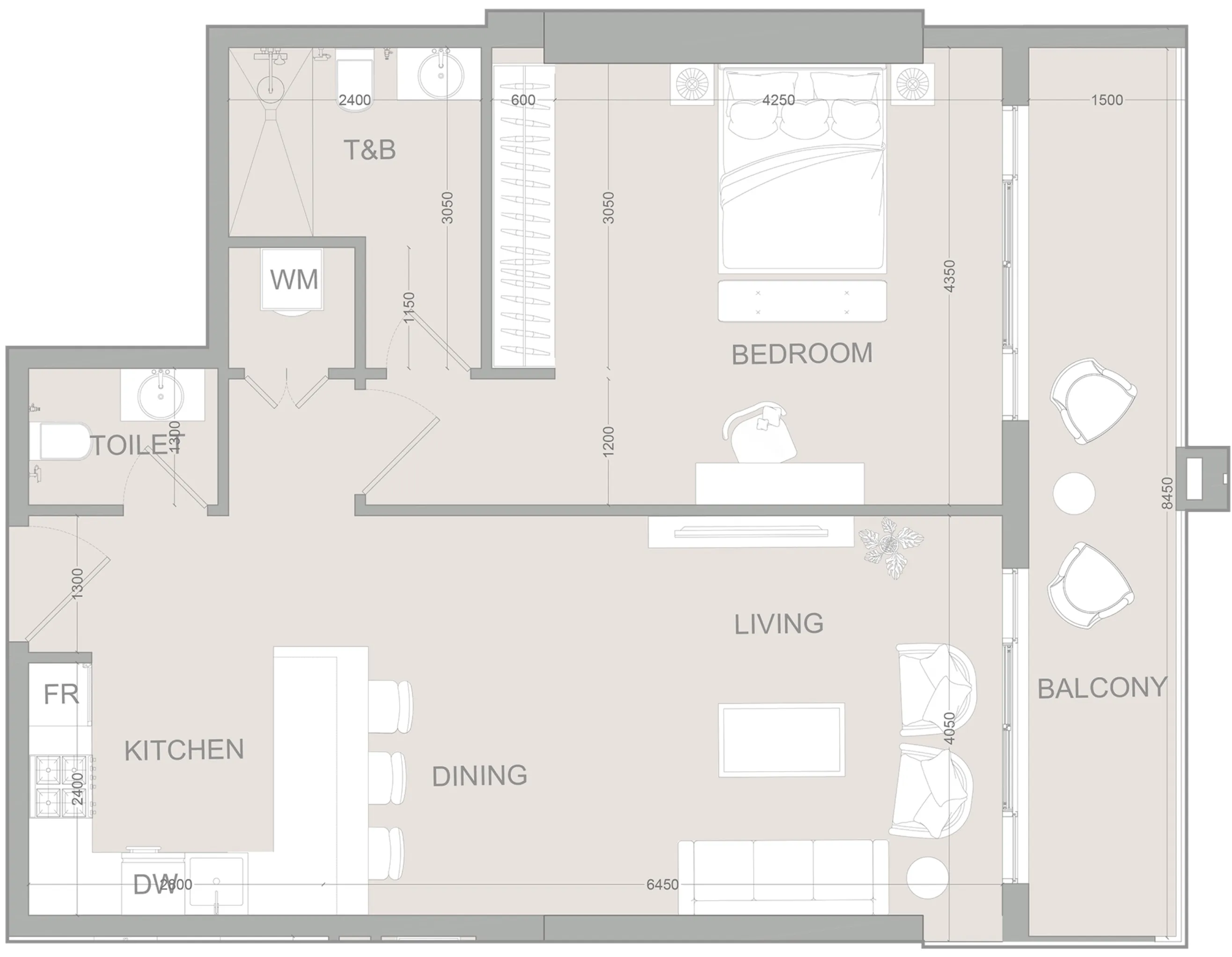 AUREL1A Residence 1 bed floor plan, 951 sqft