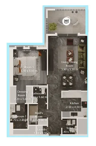 Bab Al Qasr Garden Residences 65 1 bed floor plan, 771 sqft