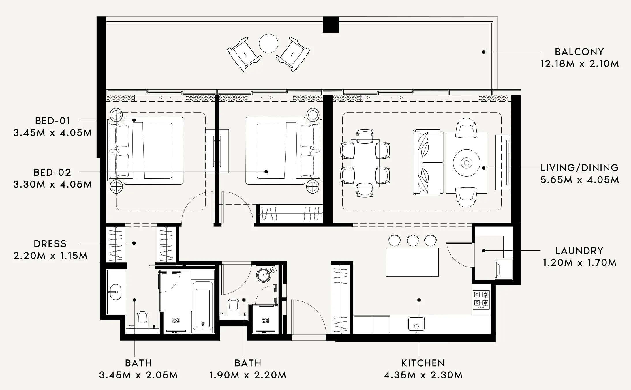 Riviera 60 2 bed floor plan, 1,362 – 1,363 sqft