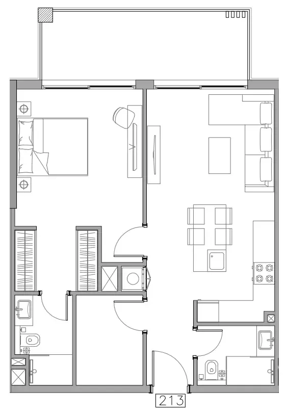 Trevino 1 bed floor plan, 786 sqft