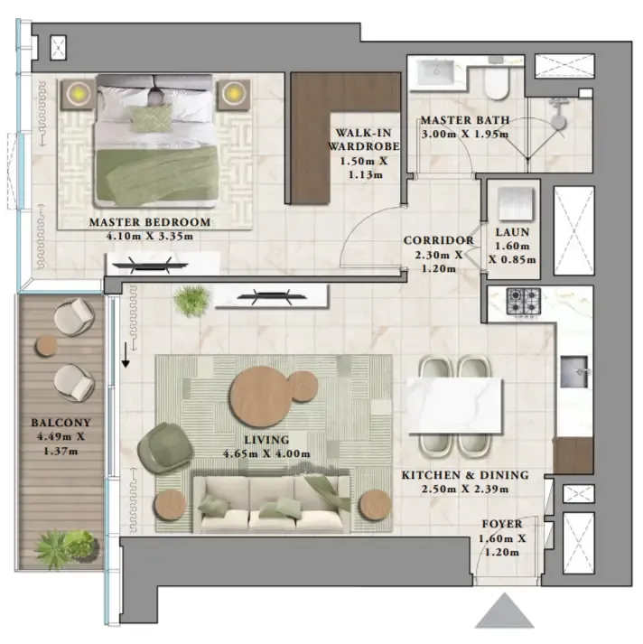 Avarra by Palace 1 bed floor plan, 825 – 826 sqft