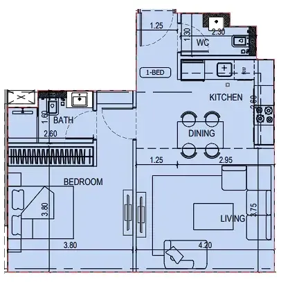 Binghatti Sky Terraces 1 bed floor plan, 612 sqft