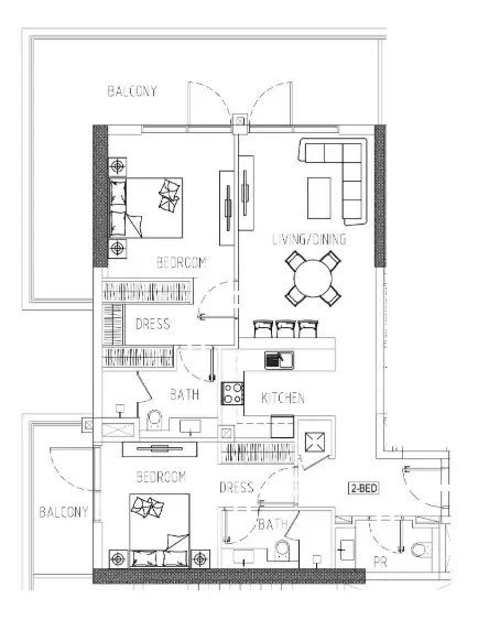 Damac Riverside Views 2 bed floor plan, 1,444 sqft