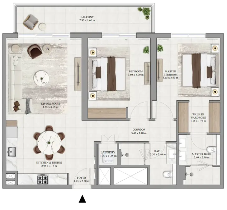 Greencrest 2 bed floor plan, 1,270 sqft