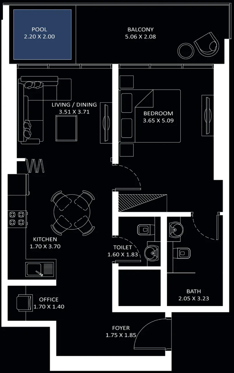 Elitz 3 1 bed floor plan, 866 sqft