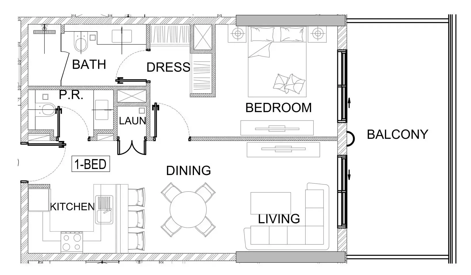 Valencia 1 bed floor plan, 809 sqft