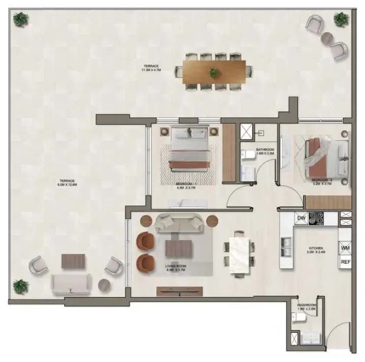 Ghaff Land Residence 2 bed floor plan, 2,153 sqft