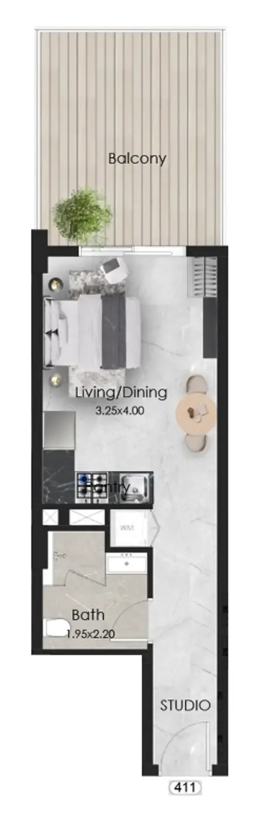 Aristo Studio floor plan, 459 sqft