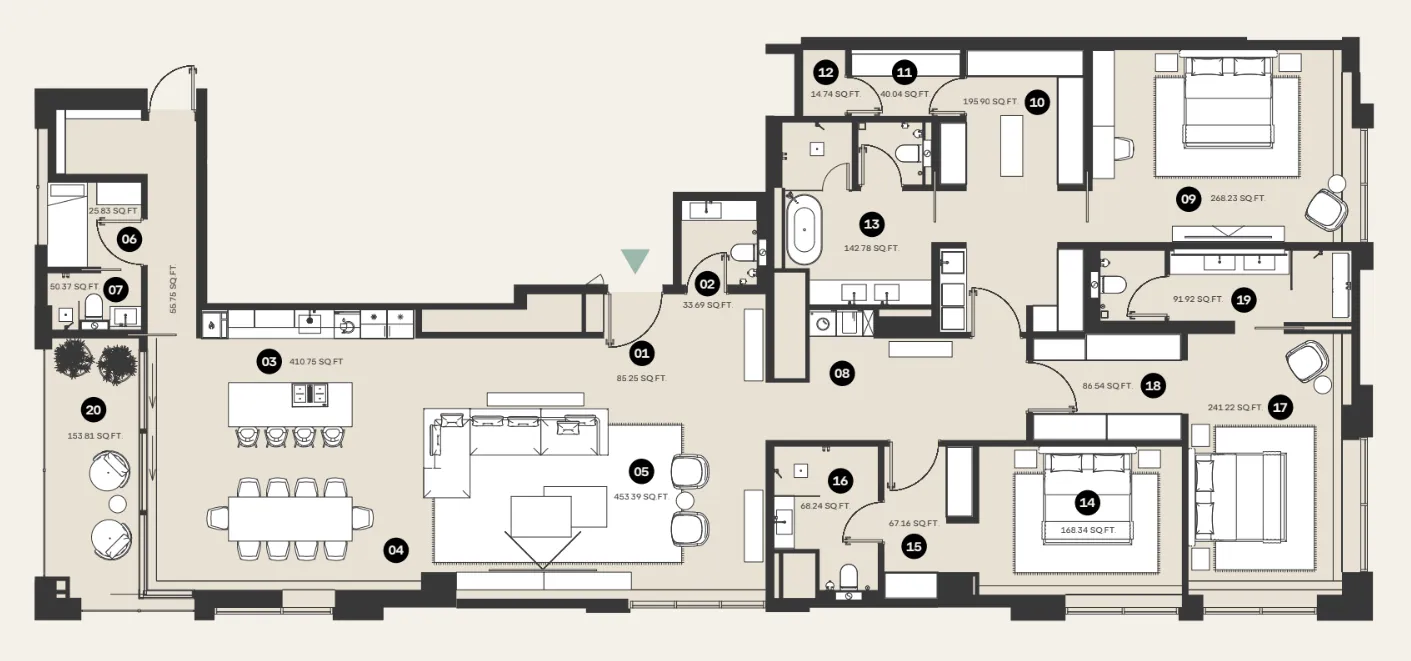Waldorf Astoria Residences 3 bed floor plan, 3,300 sqft
