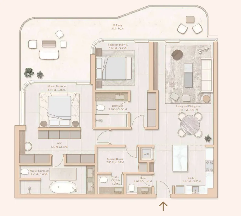 Esme Beach Residences 2 bed floor plan, 1,734 sqft