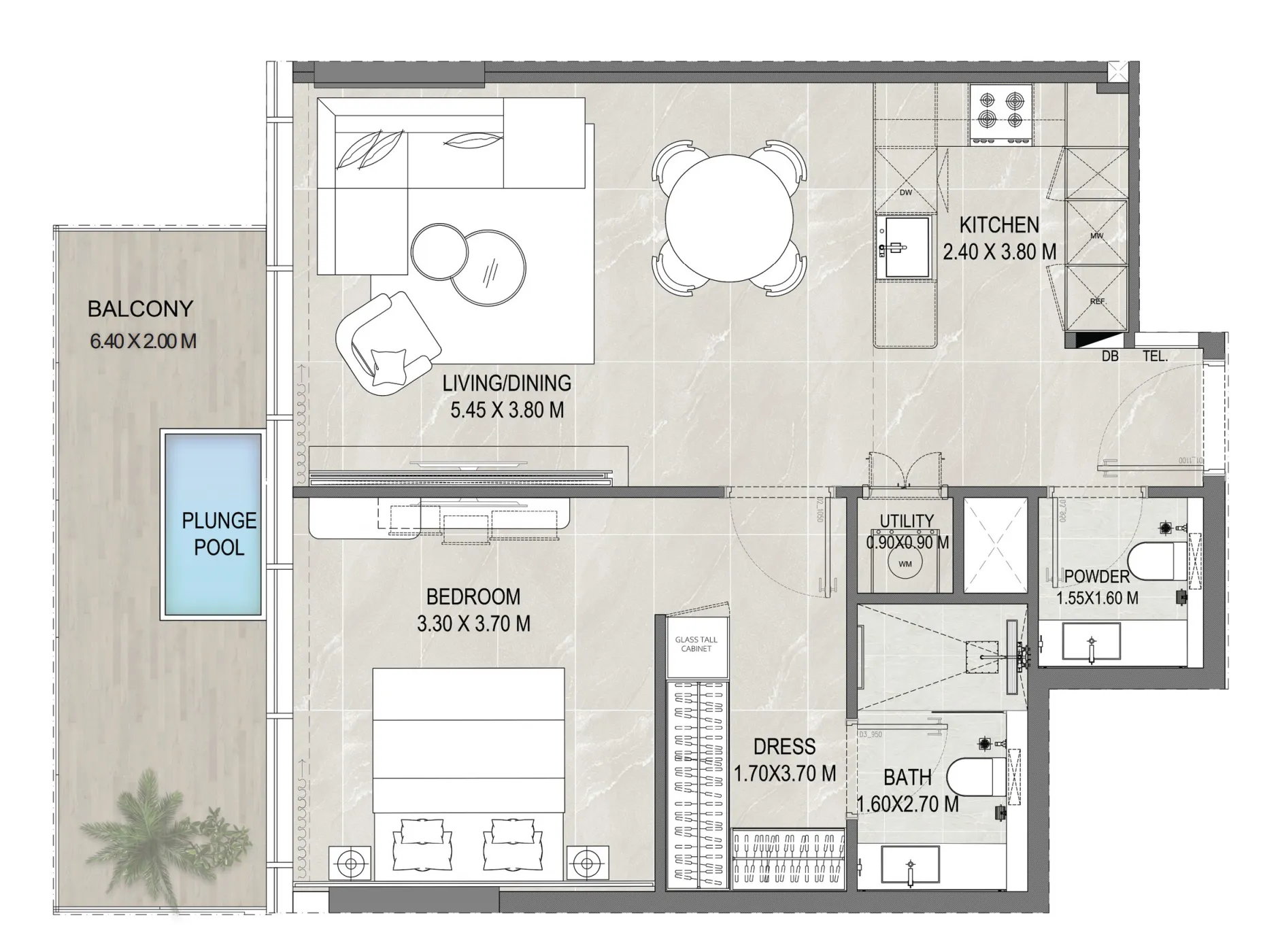 Allegro Park 1 bed floor plan, 816 sqft