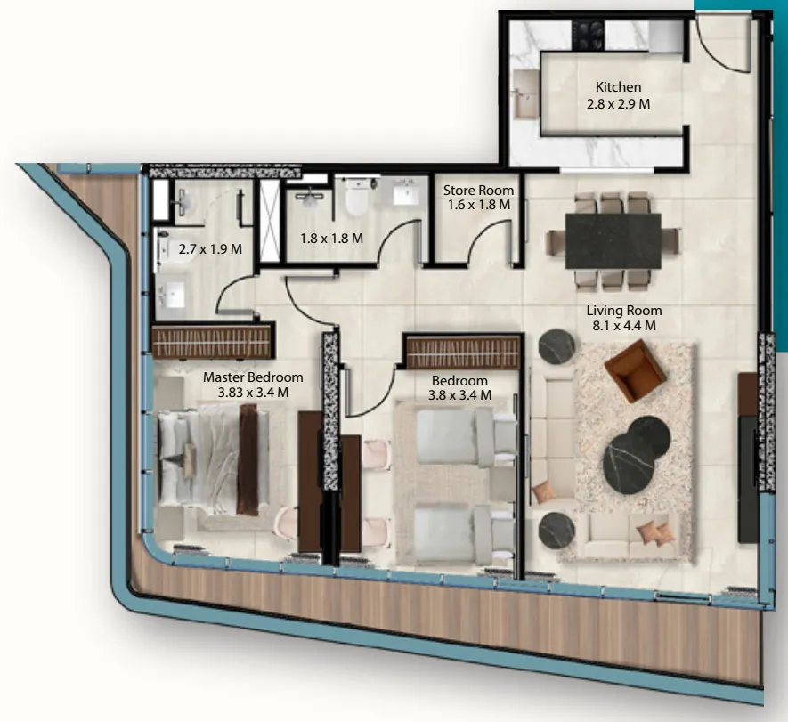 Cresswell Views 2 bed floor plan, 1,317 sqft
