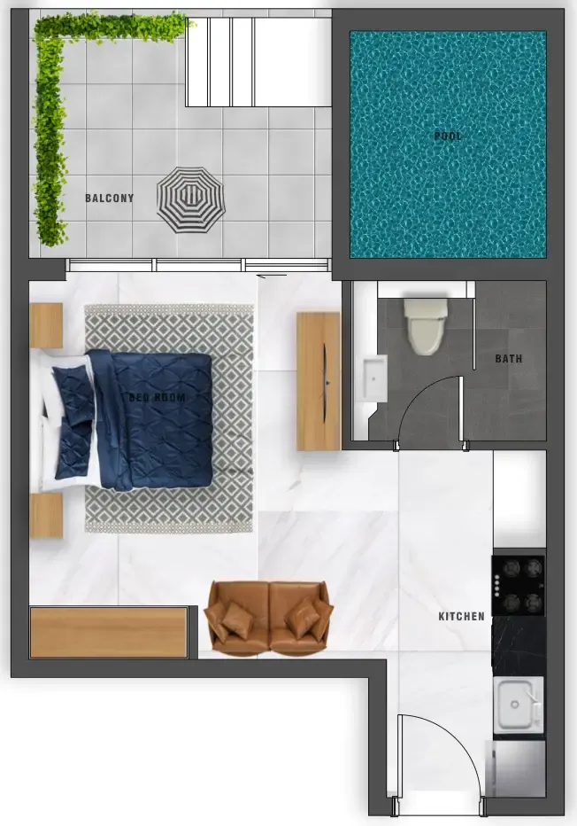 Samana Waves Studio floor plan, 521 sqft