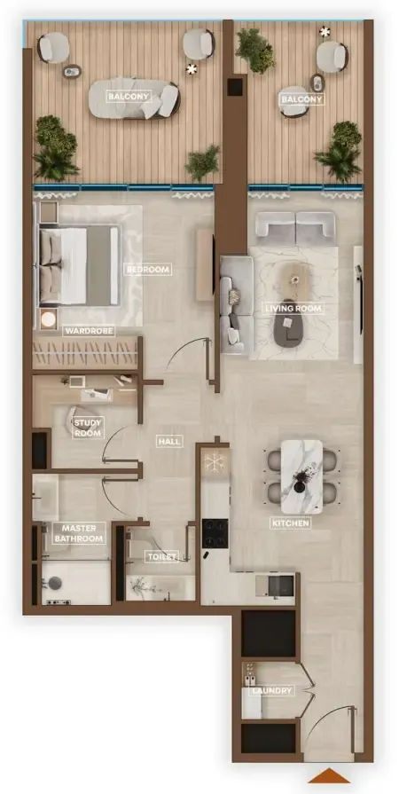 Sky Hills Astra 1 bed floor plan, 998 sqft