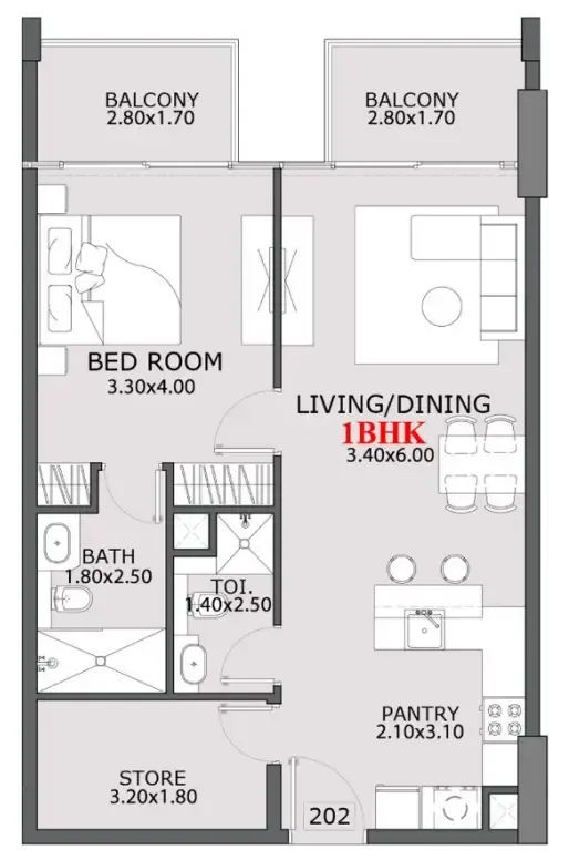 Provenza Residences 1 bed floor plan, 798 sqft
