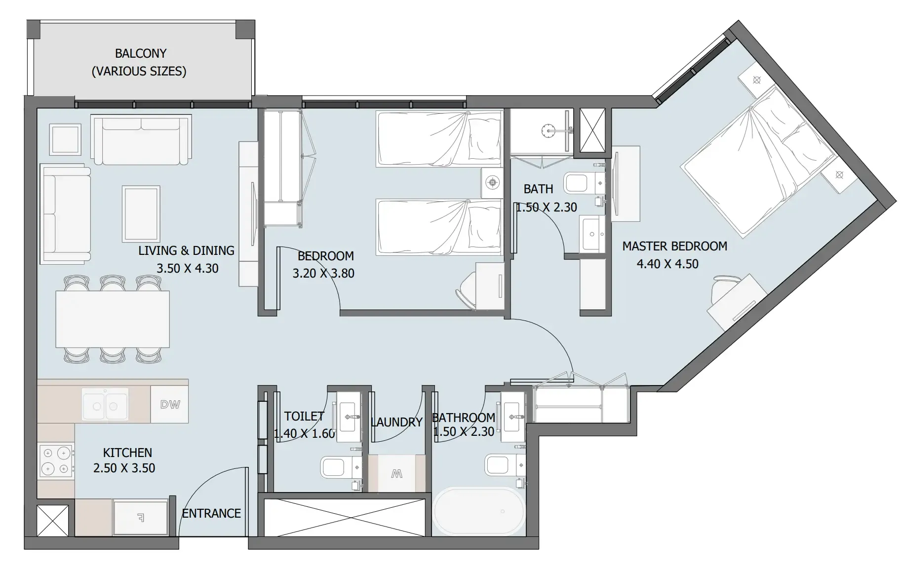 Verdana III 2 bed floor plan, 859 sqft